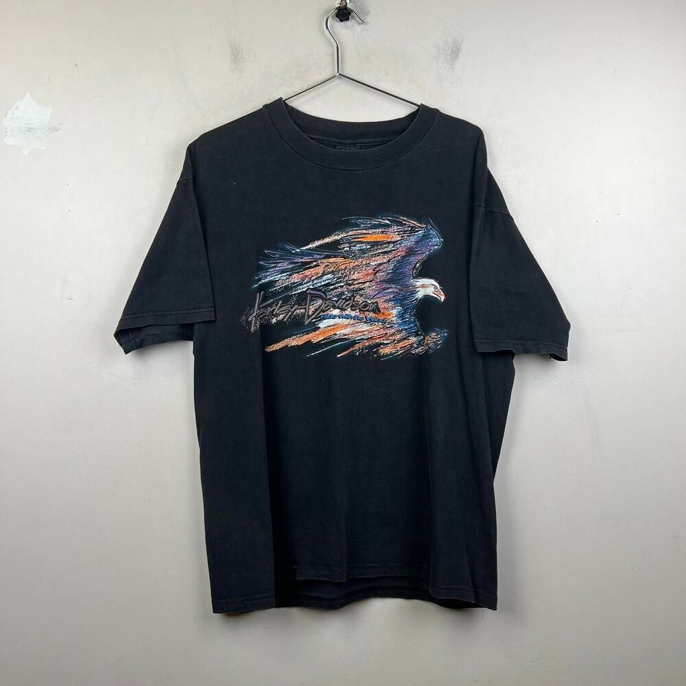 VTG Harley Davidson 1985 Tri-County Black Cotton With Eagle Graphic Size L